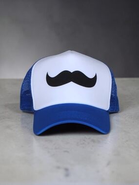 Toddland White & Blue Mustache Trucker Hat